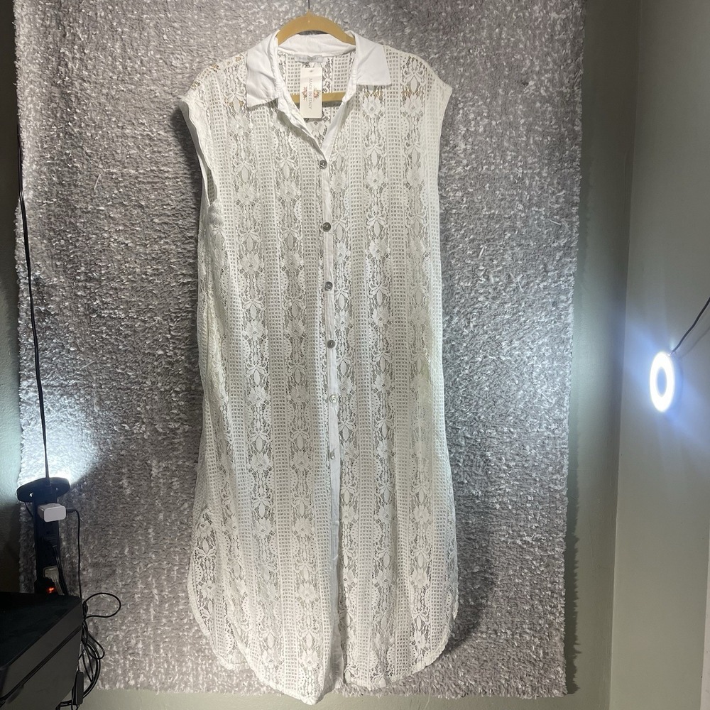 Made in‎ Italy Women's Long Duster Cover Up Beach Boho Festival Crochet NWT